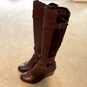 Cole Hann 6 1/2 brown leather & suede wedge heeled boot with Nike Air soles